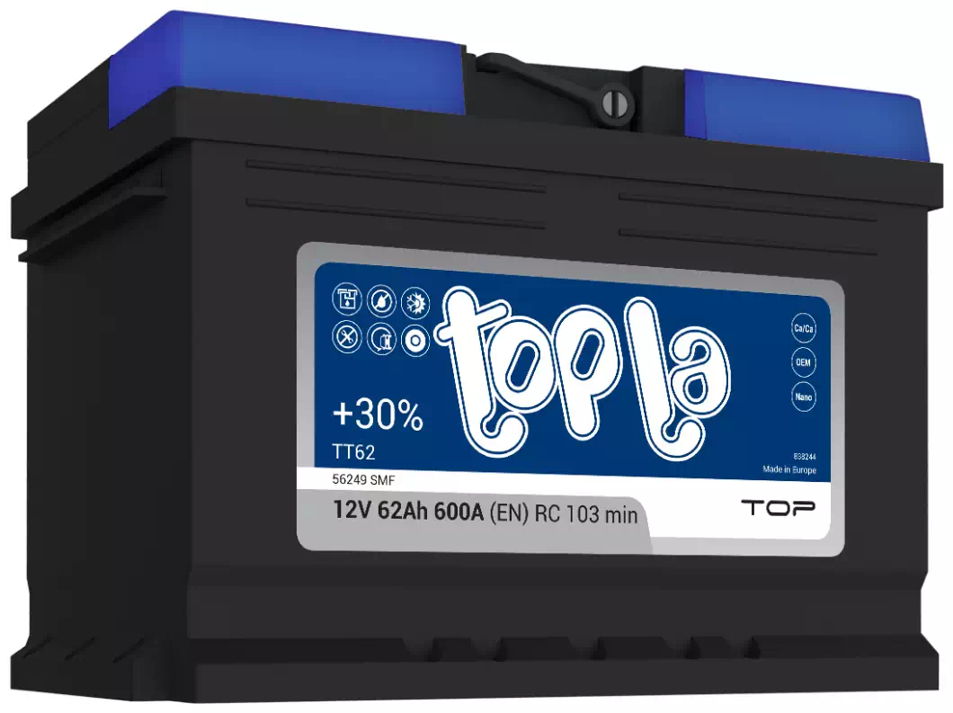 Автомобильный аккумулятор TOPLA Top 62Ah 600A оп низкий